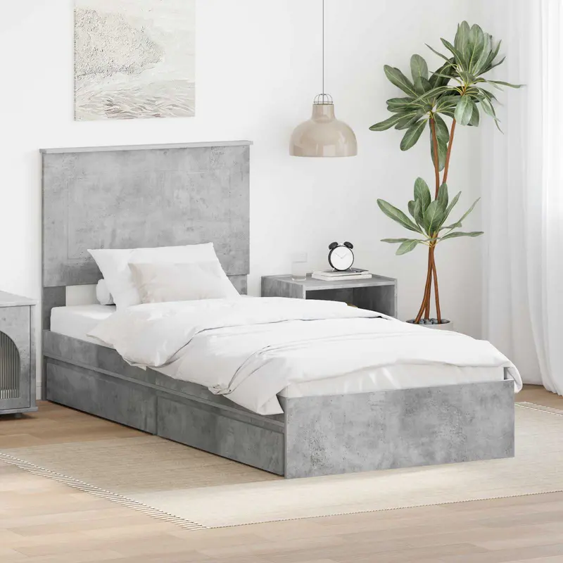 Cama con almacenamiento con cabecera Gris Concreto 75 x 190 cm