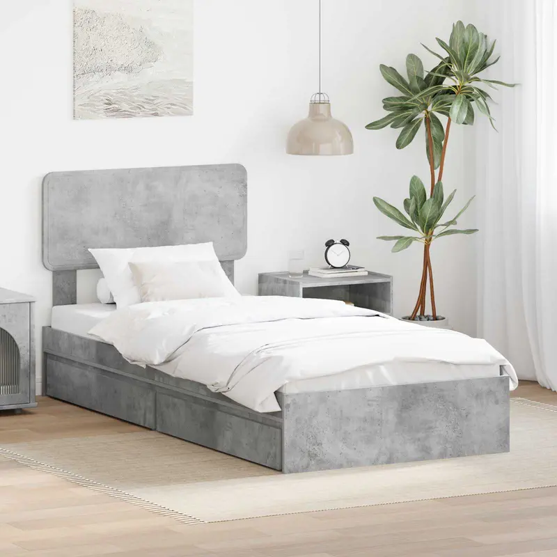 Cama con almacenamiento con cabecera Gris Concreto 90 x 200 cm