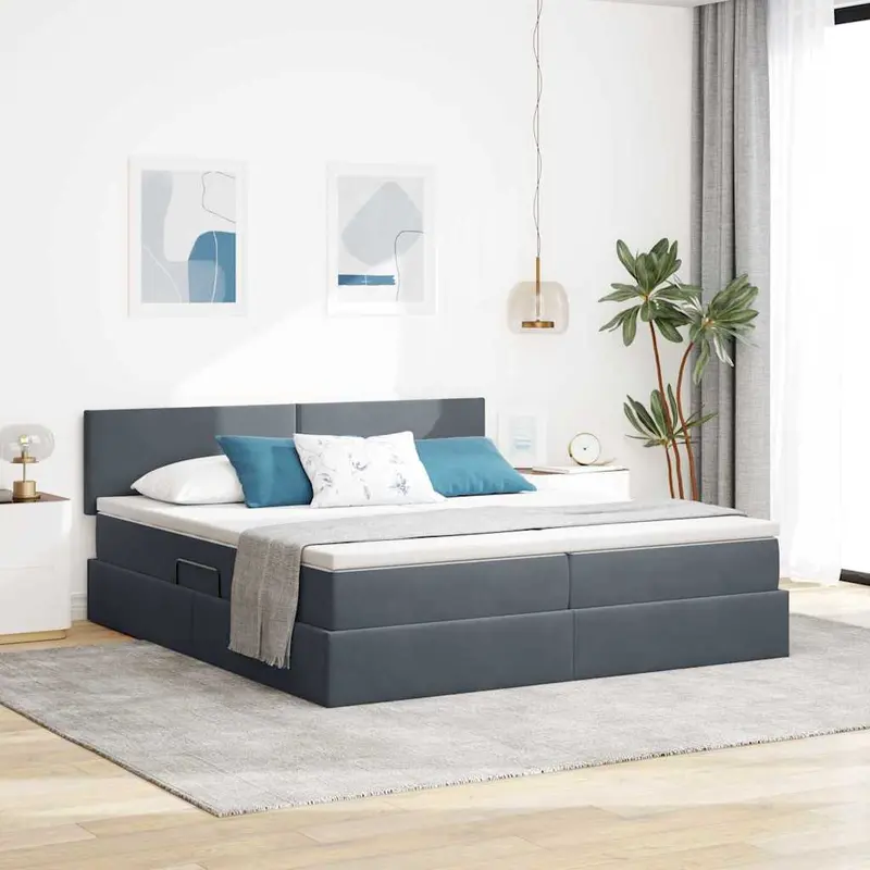 Cama con almacenamiento con cabecera Gris oscuro 90 x 200 cm