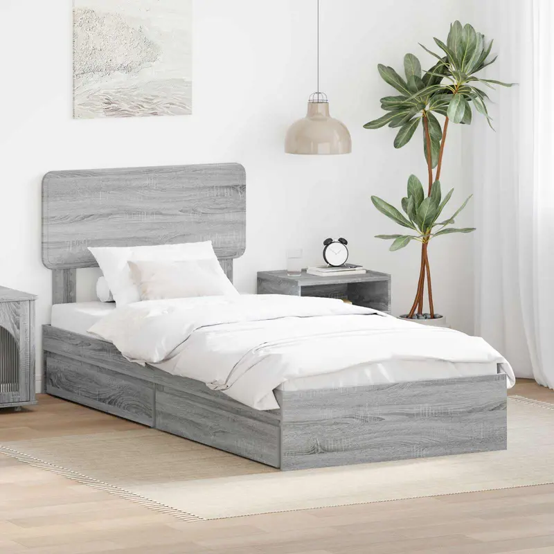Cama con almacenamiento con cabecera Gris Sonoma 100 x 200 cm