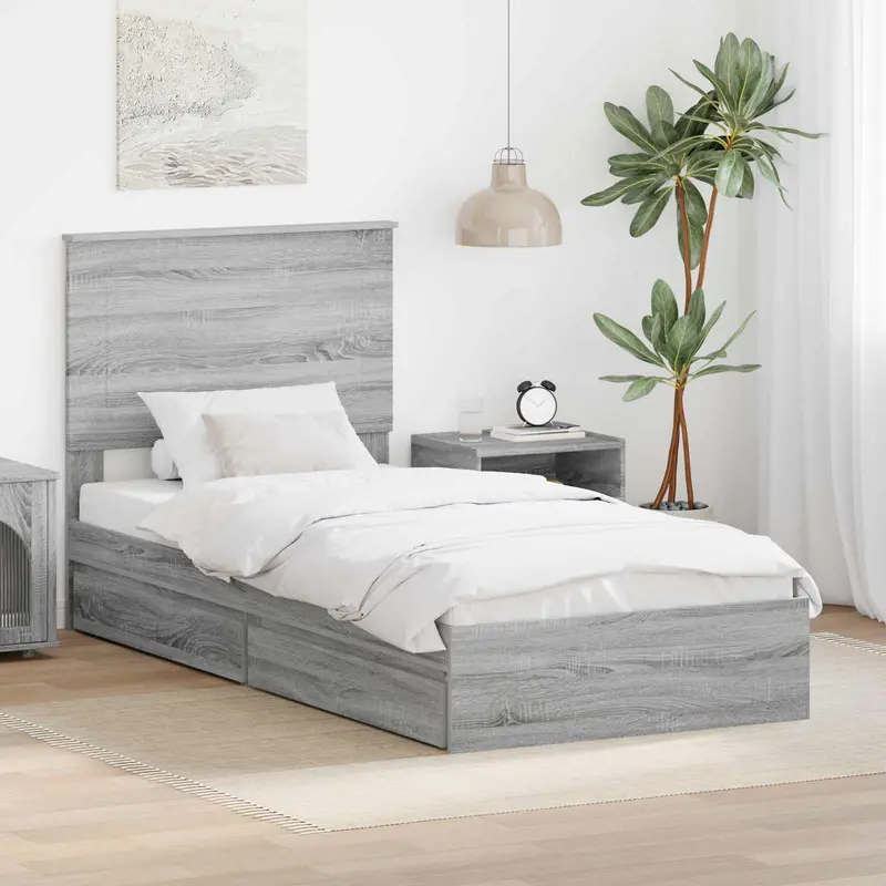 Cama con almacenamiento con cabecera Gris Sonoma 100 x 200 cm