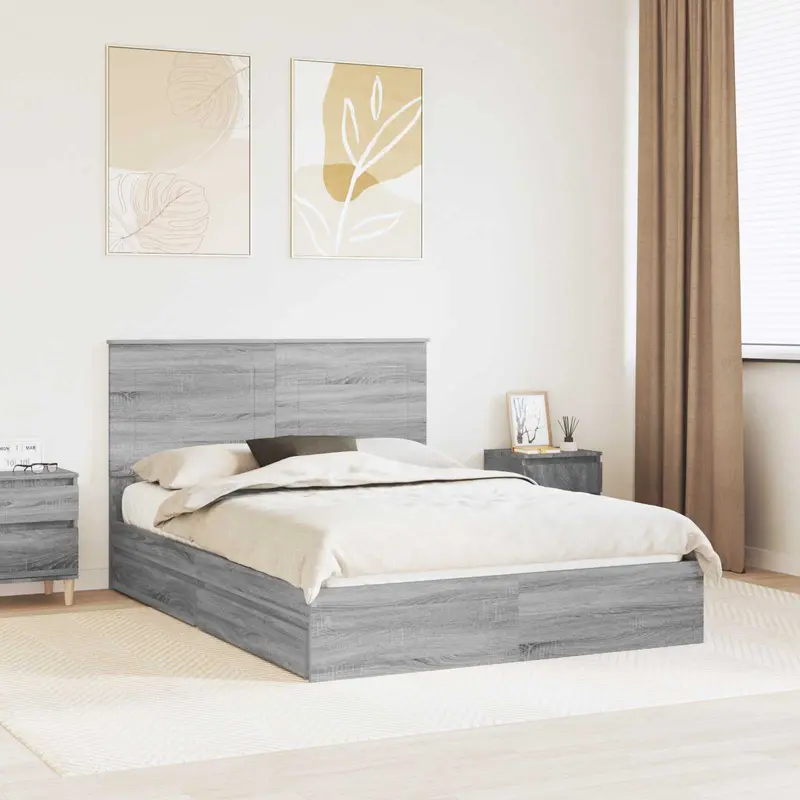 Cama con almacenamiento con cabecera Gris Sonoma 140 x 200 cm