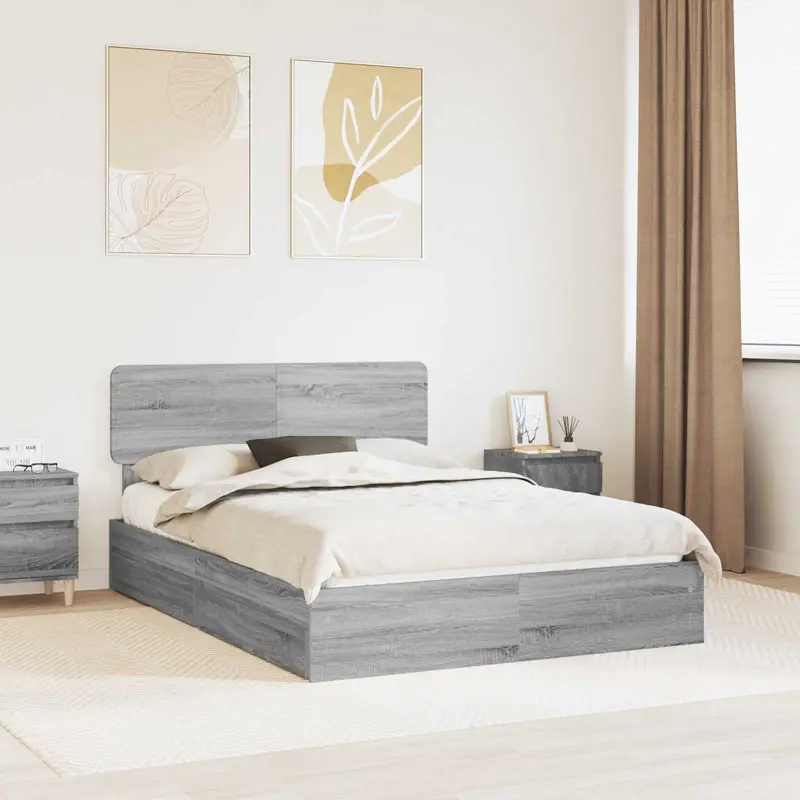 Cama con almacenamiento con cabecera Gris Sonoma 160 x 200 cm
