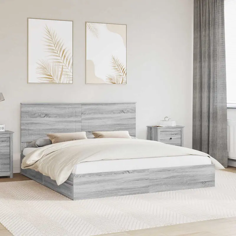 Cama con almacenamiento con cabecera Gris Sonoma 180 x 200 cm