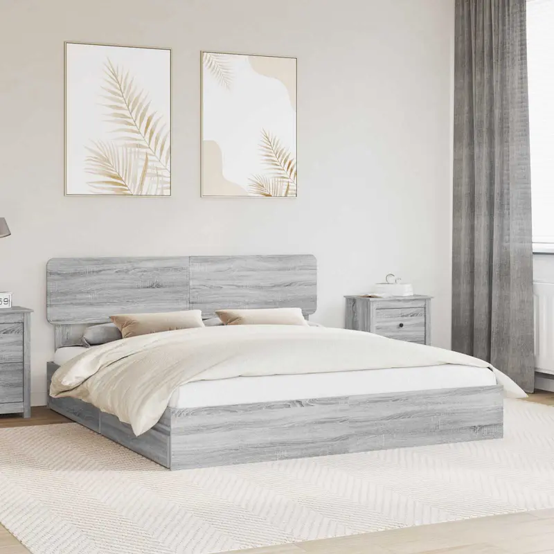 Cama con almacenamiento con cabecera Gris Sonoma 180 x 200 cm