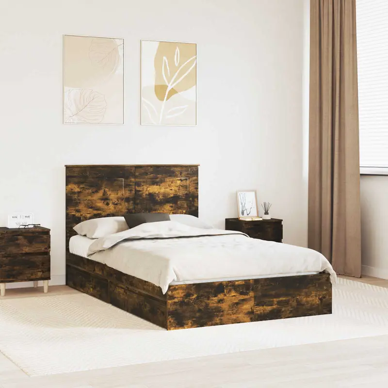 Cama con almacenamiento con cabecera Roble ahumado 120 x 190 cm