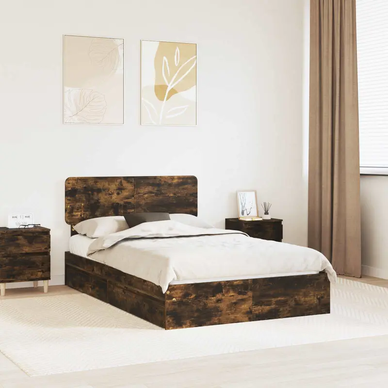 Cama con almacenamiento con cabecera Roble ahumado 120 x 200 cm