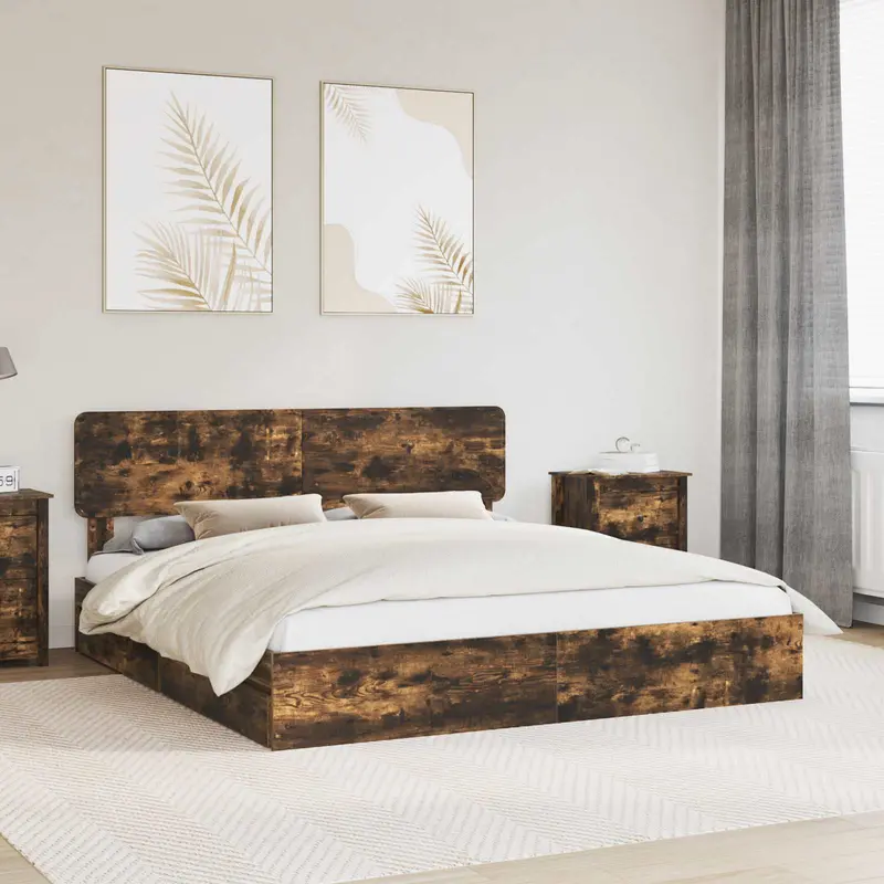 Cama con almacenamiento con cabecera Roble ahumado 180 x 200 cm