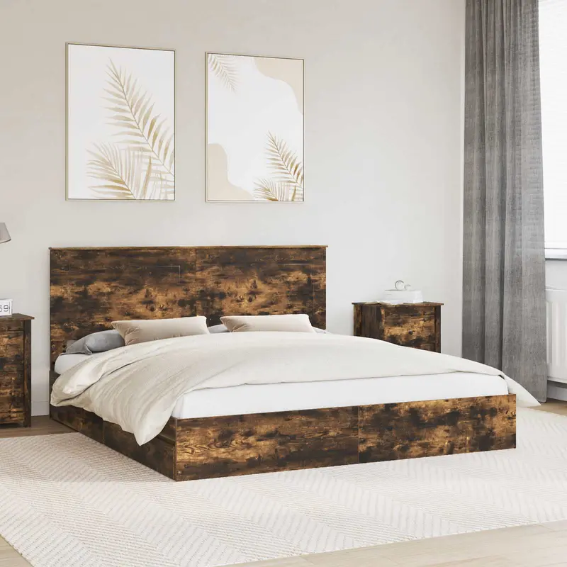 Cama con almacenamiento con cabecera Roble ahumado 180 x 200 cm