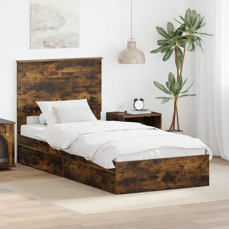 Cama con almacenamiento con cabecera Roble ahumado 75 x 190 cm