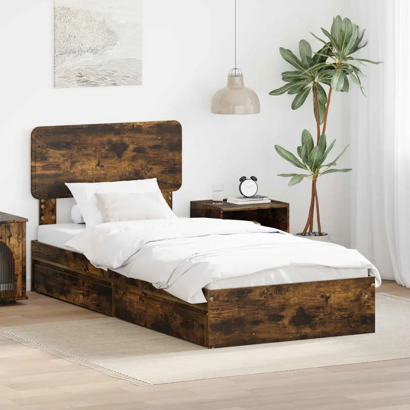 Cama con almacenamiento con cabecera Roble ahumado 90 x 190 cm