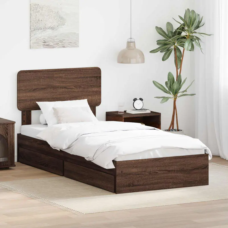 Cama con almacenamiento con cabecera Roble Marrón 75 x 190 cm