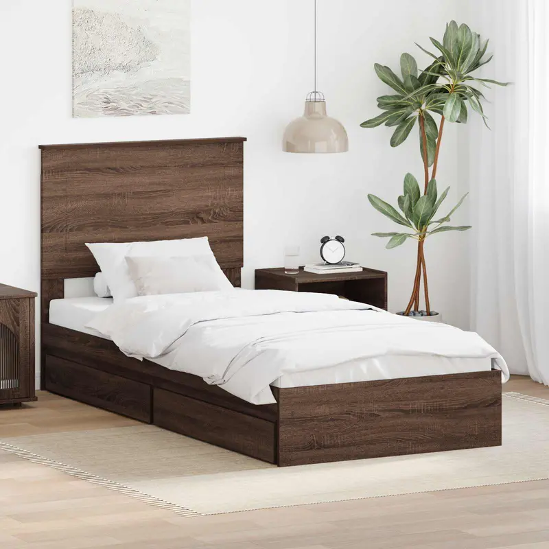 Cama con almacenamiento con cabecera Roble Marrón 75 x 190 cm