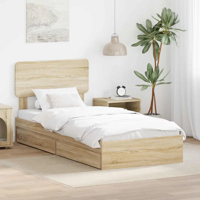 Cama con almacenamiento con cabecera Roble Sonoma 100 x 200 cm
