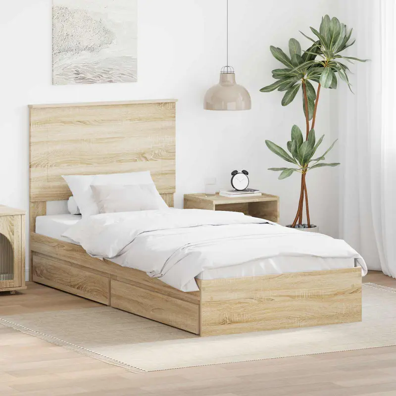 Cama con almacenamiento con cabecera Roble Sonoma 100 x 200 cm