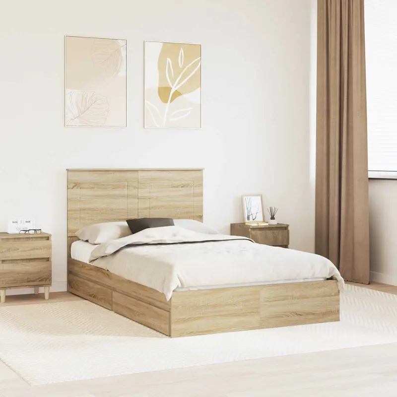 Cama con almacenamiento con cabecera Roble Sonoma 135 x 190 cm