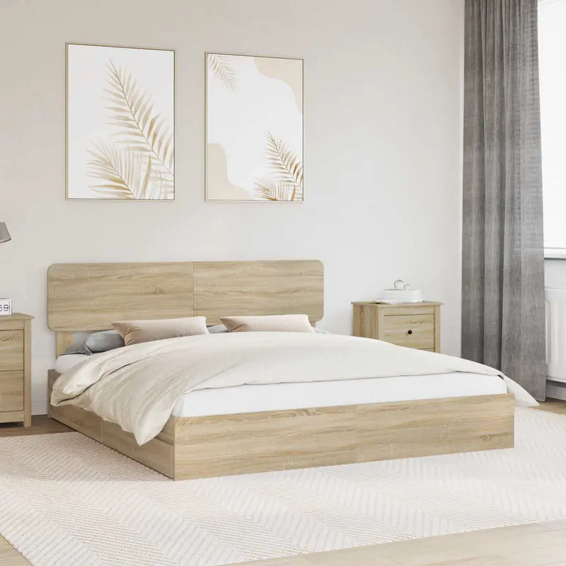 Cama con almacenamiento con cabecera Roble Sonoma 180 x 200 cm