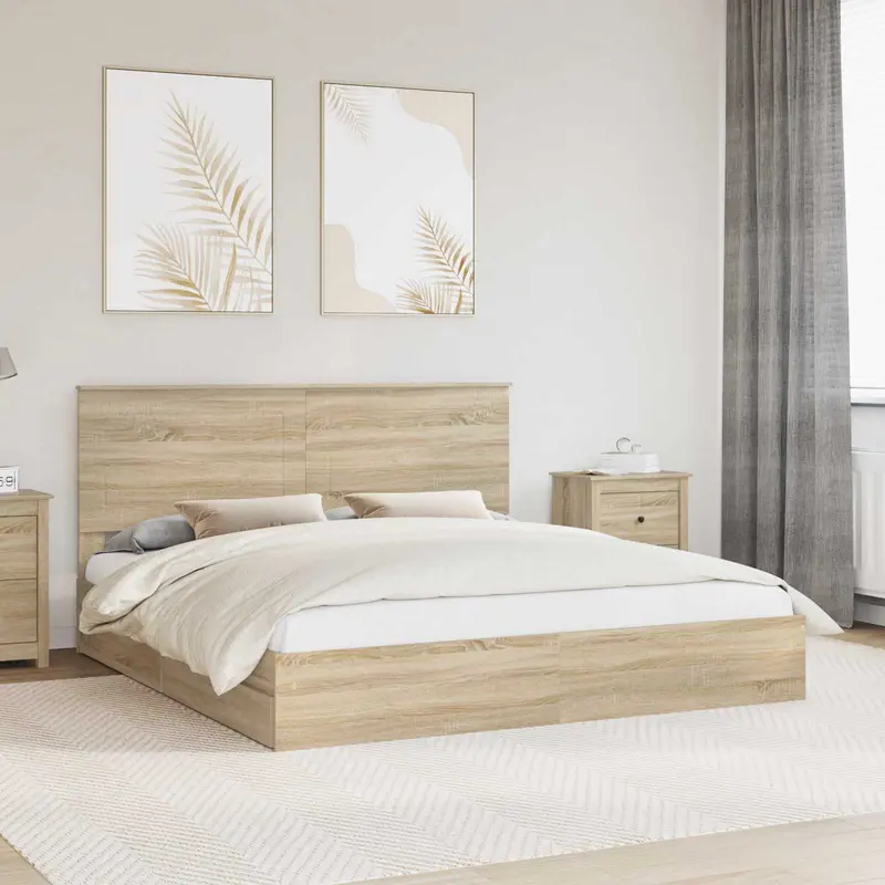 Cama con almacenamiento con cabecera Roble Sonoma 180 x 200 cm