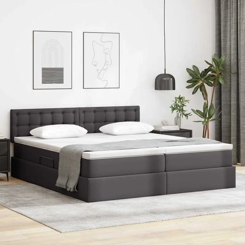 Cama con almacenamiento Gris 180 x 200 cm Cuero sintético