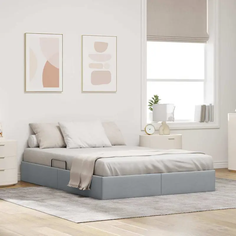 Cama con almacenamiento Gris Claro 135 x 190 cm tela