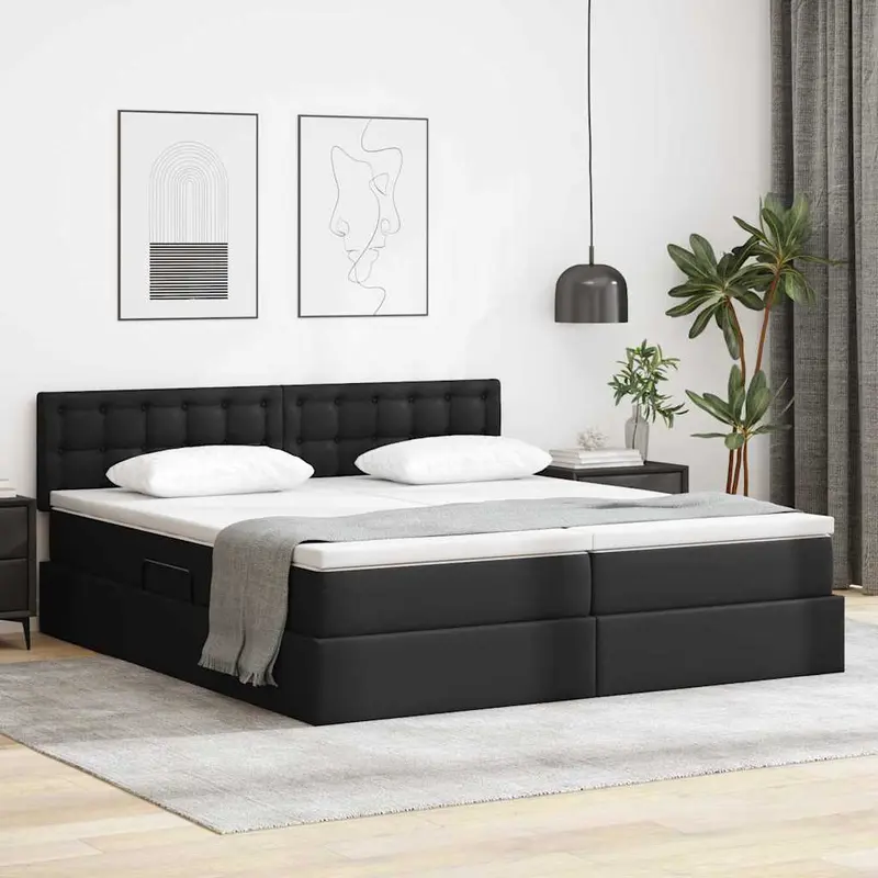 Cama con almacenamiento Negro 180 x 200 cm Cuero sintético