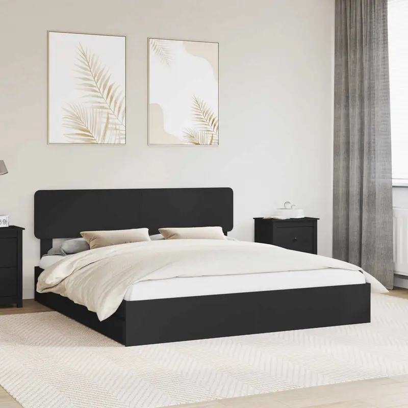 Cama con almacenamiento Negro 200 x 200 cm Madera de ingeniería