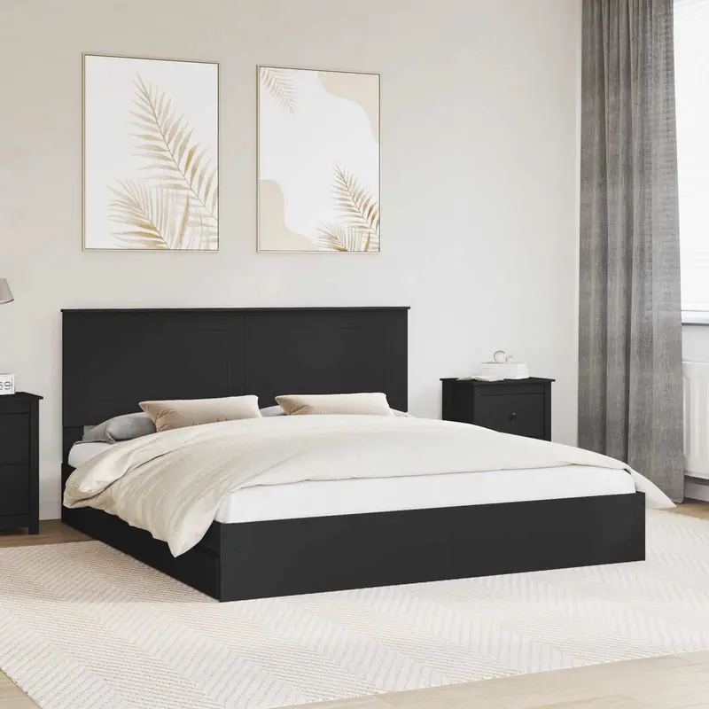Cama con almacenamiento Negro 200 x 200 cm Madera de ingeniería