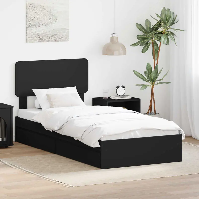 Cama con almacenamiento Negro 75 x 190 cm Madera de ingeniería