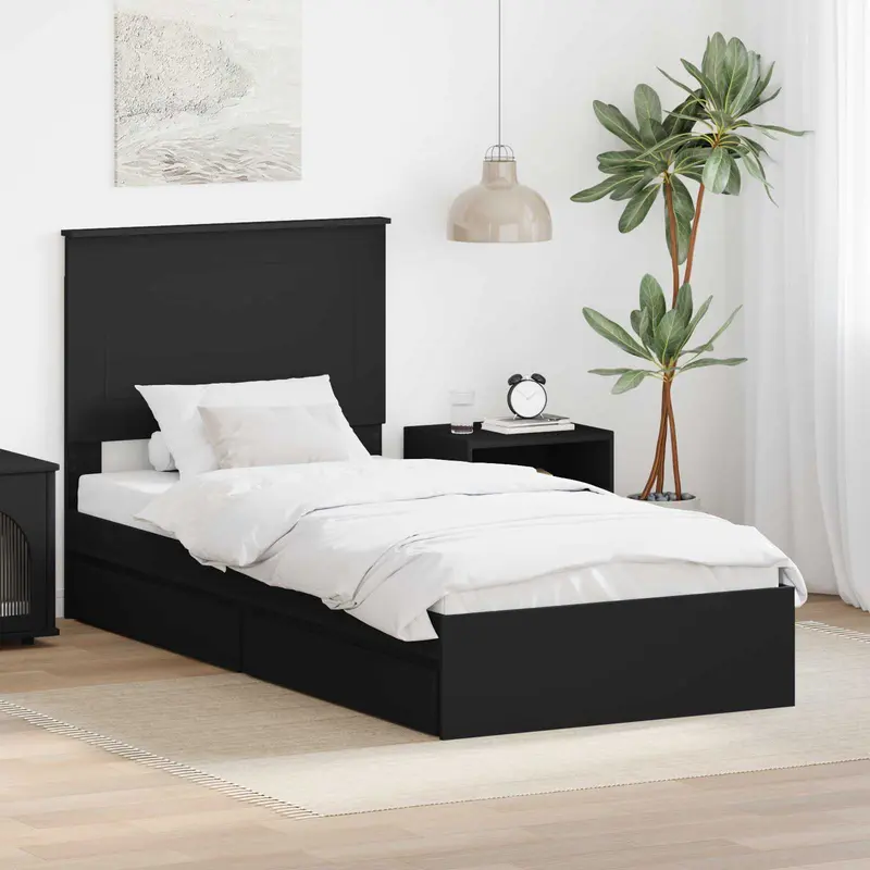 Cama con almacenamiento Negro 75 x 190 cm Madera de ingeniería