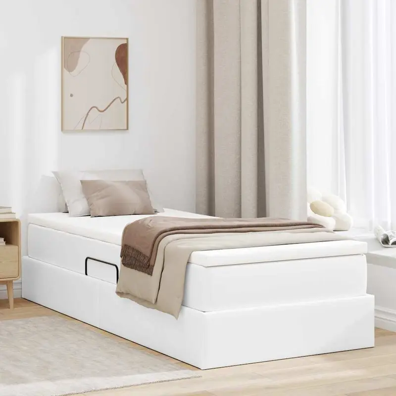 Cama con almacenamiento y colchón 100 x 200 cm Cuero sintético