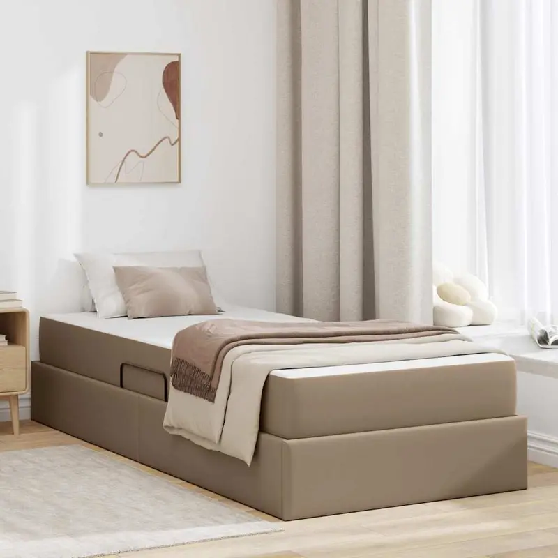 Cama con almacenamiento y colchón 2 pcs Capuchino Cuero