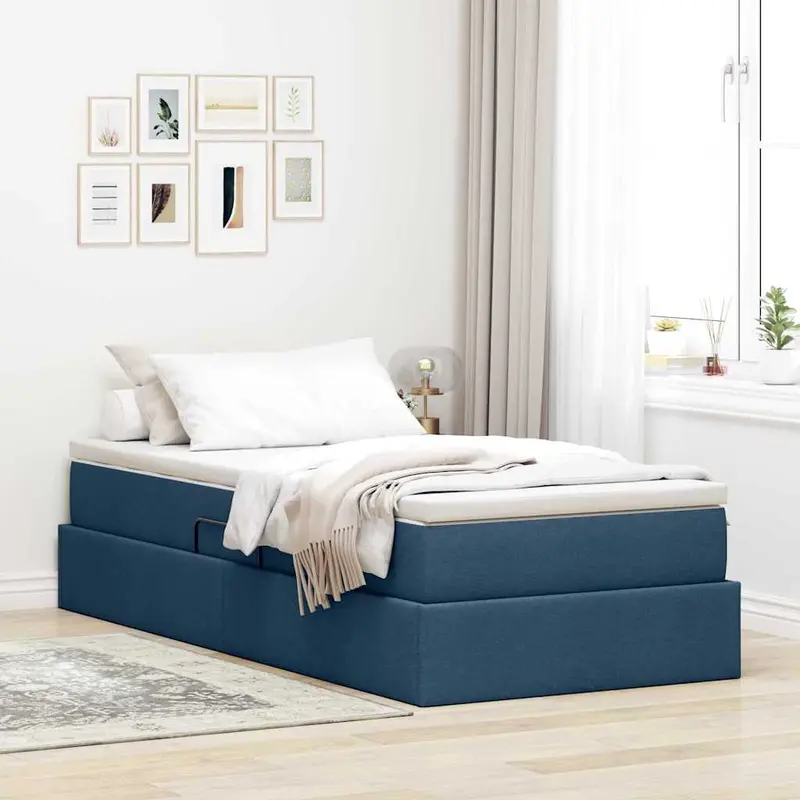 Cama con almacenamiento y colchón Azul 100 x 200 cm Poliéster