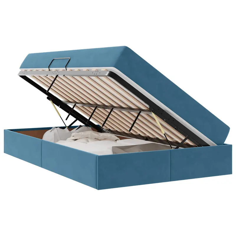 Cama con almacenamiento y colchón Azul 120 x 190 cm Terciopelo