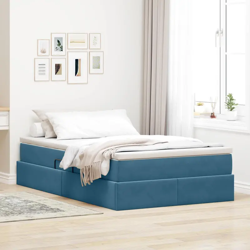 Cama con almacenamiento y colchón Azul 120 x 190 cm Terciopelo