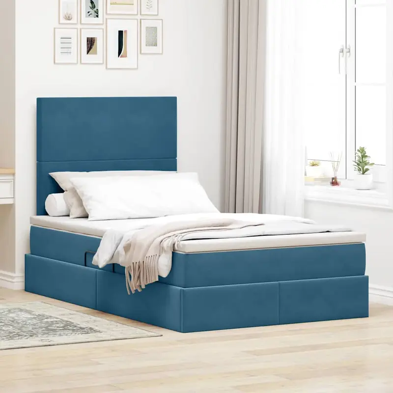 Cama con almacenamiento y colchón Azul 120 x 190 cm Terciopelo