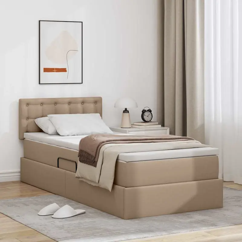 Cama con almacenamiento y colchón Capuchino 100 x 200 cm