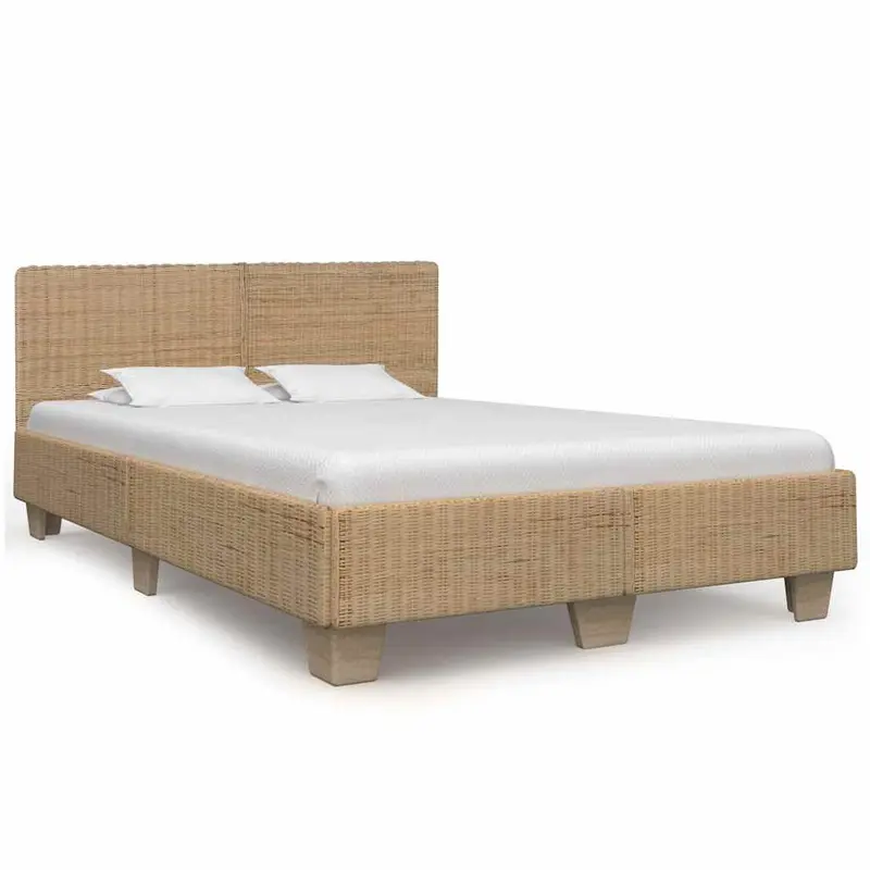 Cama con cabecero sin colchón ratán auténtico 160x200 cm