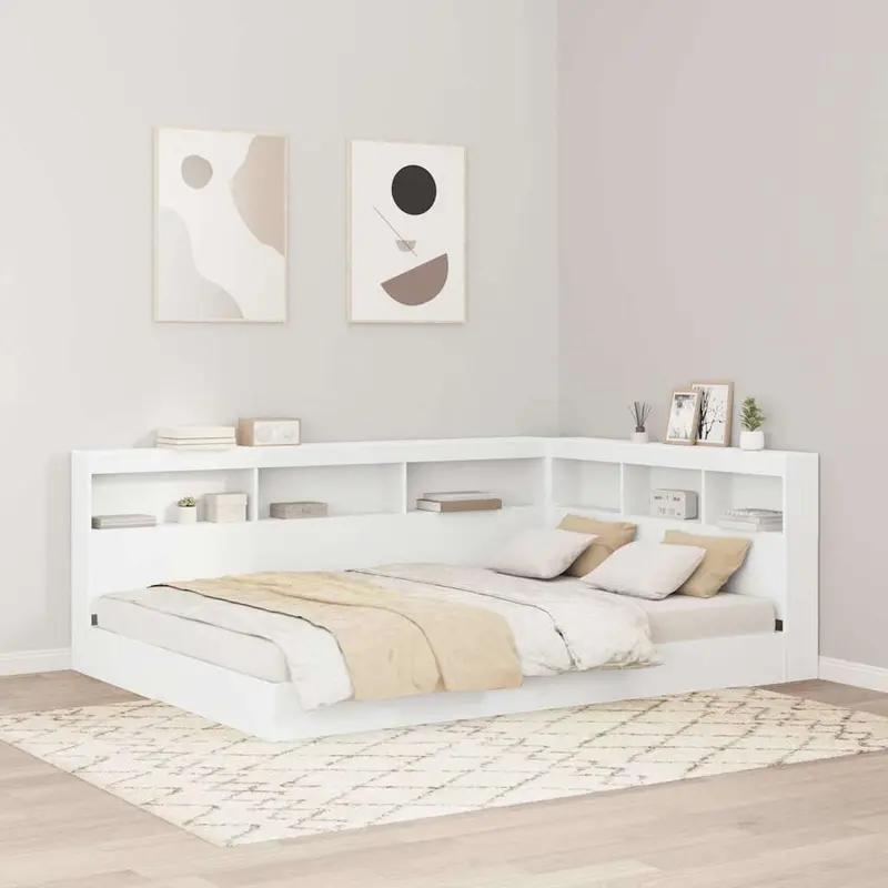 Cama con Estantería Blanco 135 x 190 cm Madera contrachapada