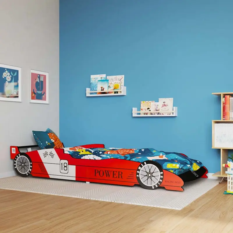Cama con forma de coche de carreras para niños roja 90x200 cm