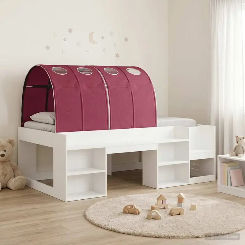 Cama con túnel 3 pcs Blanco y Rojo Madera de ingeniería