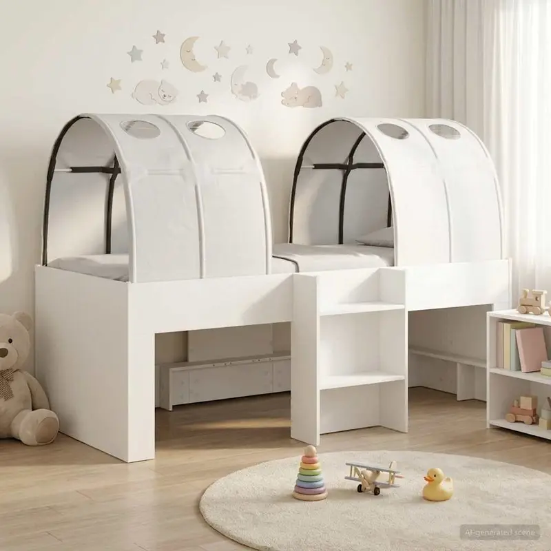 Cama con Túnel 4 pcs Blanco Madera de ingeniería