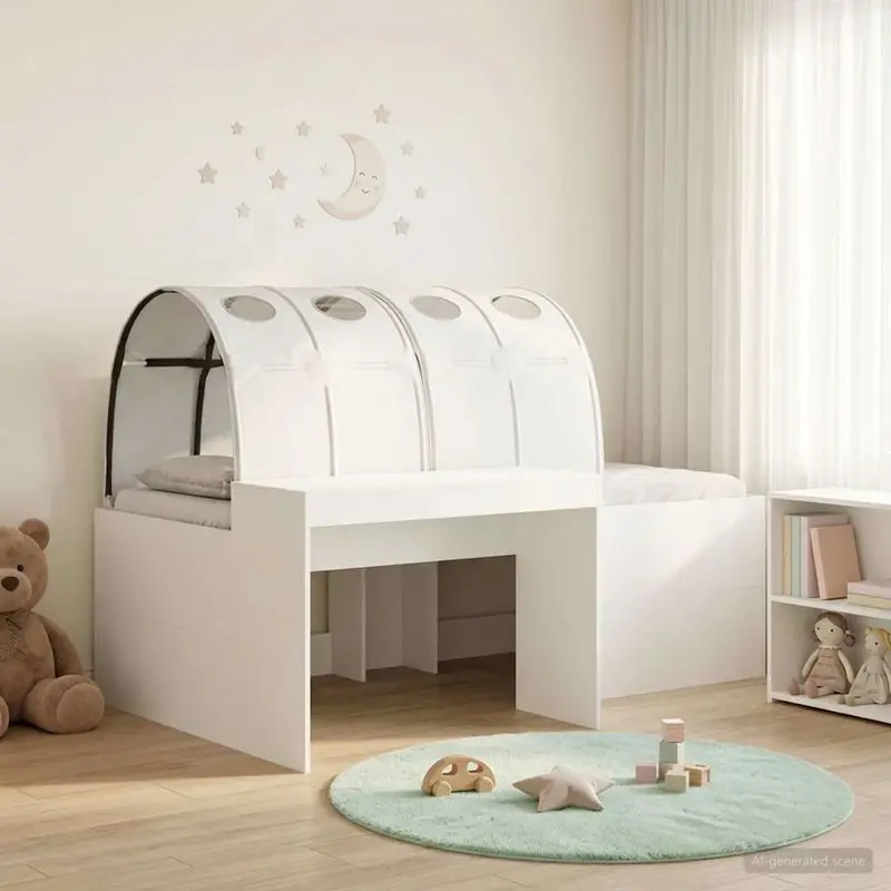 Cama con Túnel 4 pcs Blanco Madera de ingeniería