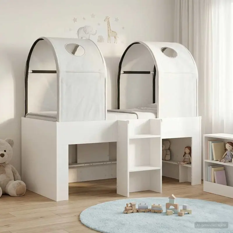 Cama con Túnel 4 pcs Blanco Madera de ingeniería