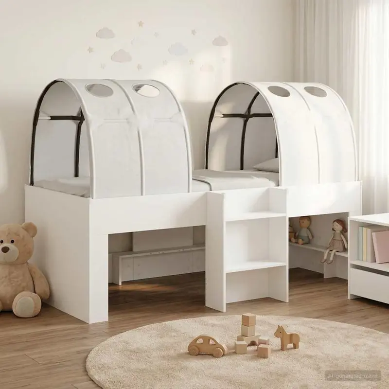 Cama con Túnel 4 pcs Blanco Madera de ingeniería