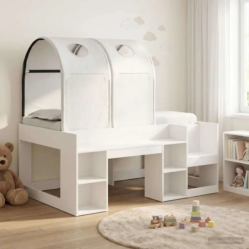 Cama con Túnel 4 pcs Blanco Madera de ingeniería
