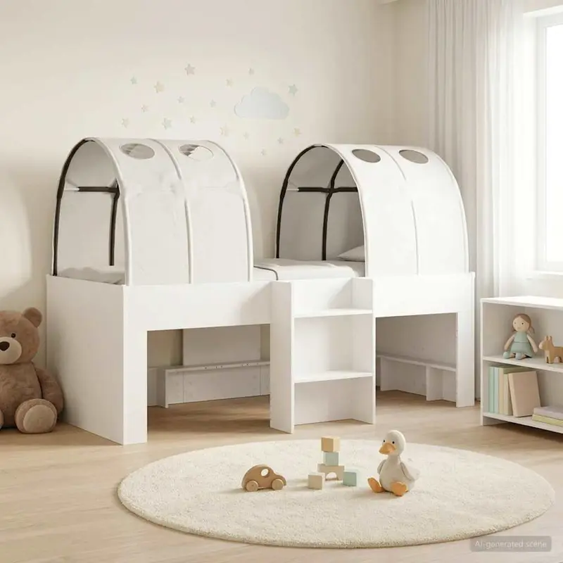 Cama con Túnel 4 pcs Blanco Madera de ingeniería