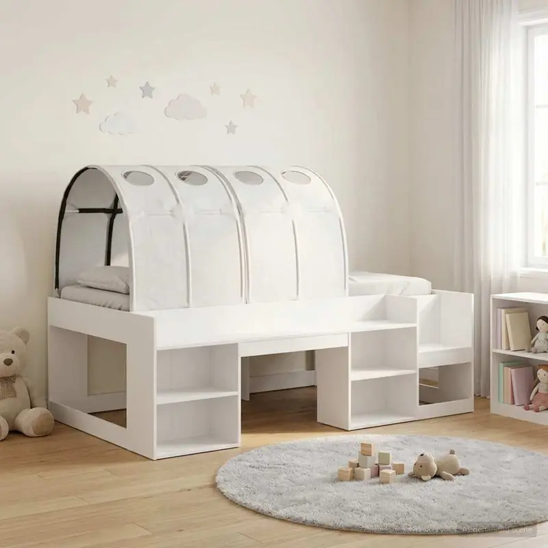 Cama con Túnel 4 pcs Blanco Madera de ingeniería