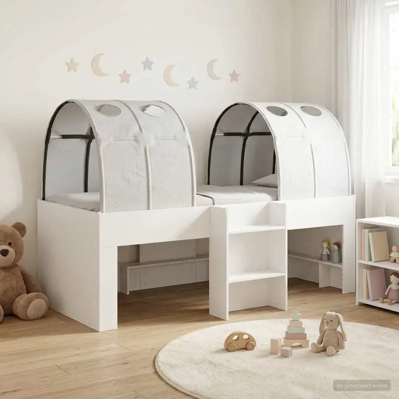 Cama con Túnel 4 pcs Blanco Madera de ingeniería