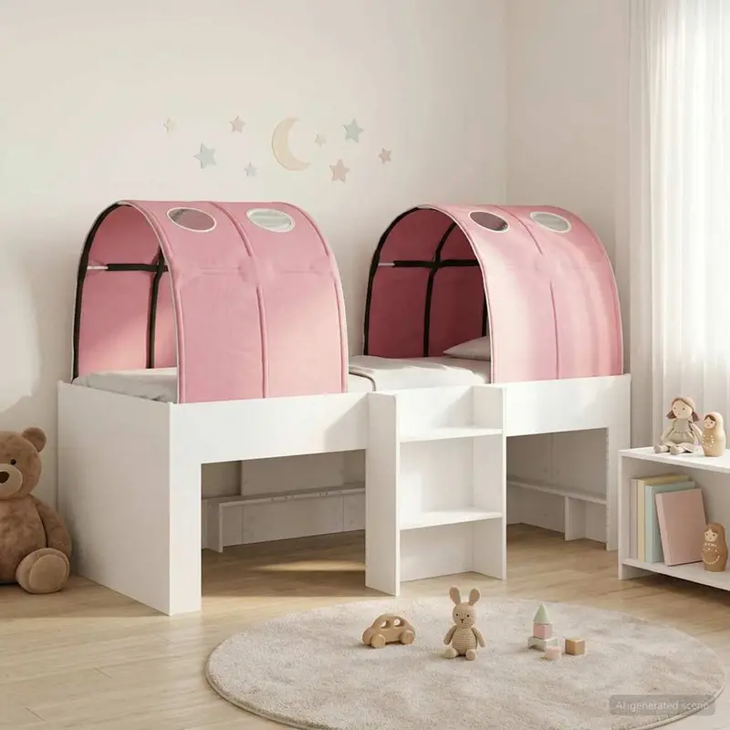 Cama con Túnel 4 pcs Blanco y Rosa Madera de ingeniería