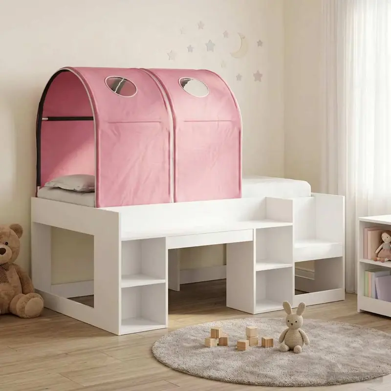 Cama con Túnel 4 pcs Blanco y Rosa Madera de ingeniería